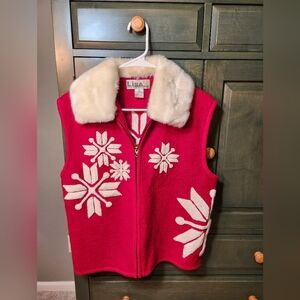 Red Womens Wool Snowflake Vest